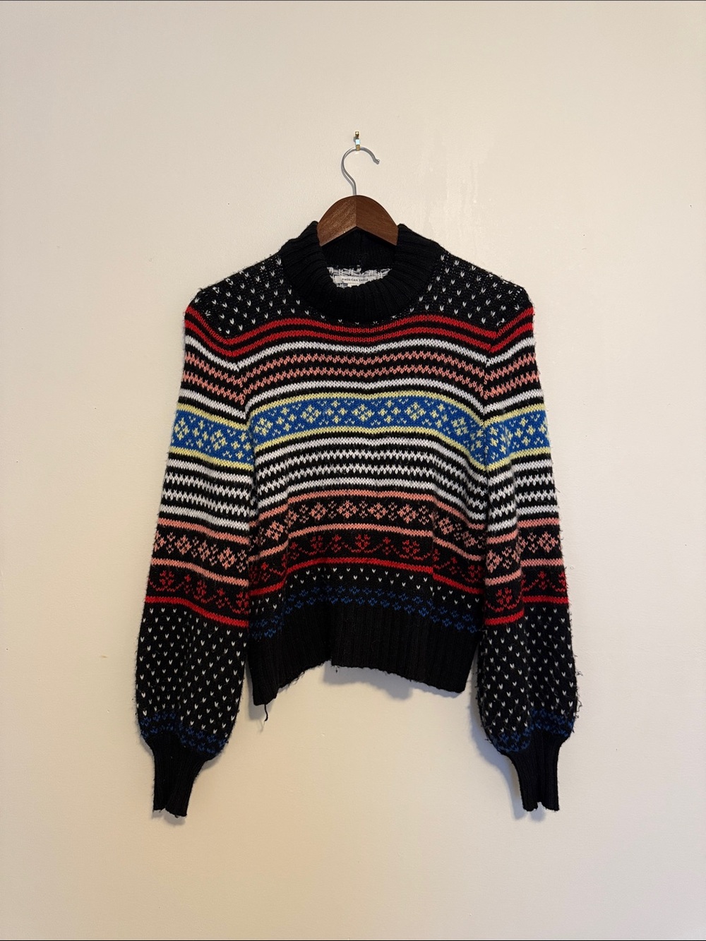 American Eagle Multicolor Fair Isle Colorful Aztec Crewneck Sweater